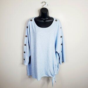 New York Laundry Thermal Lagenlook Boho Button Tie Lounge Top 3X